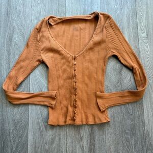 Anthropologie burnt Orange button down long sleeve ribbed shirt size xs